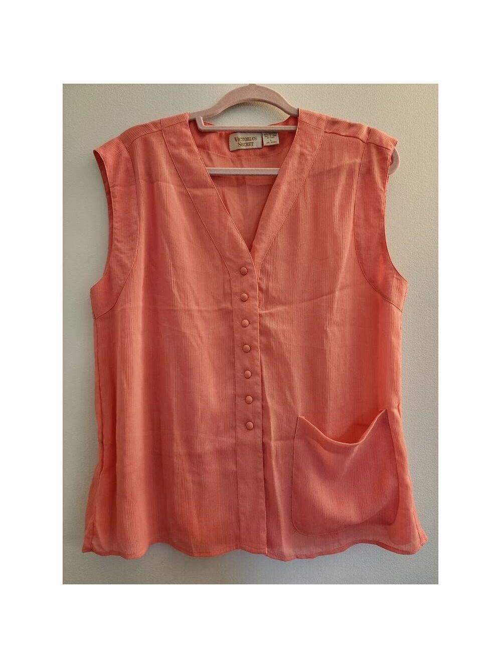 Victoria’s Secret Vintage Coral Pink Plisse Button Front Peplum Blouse L